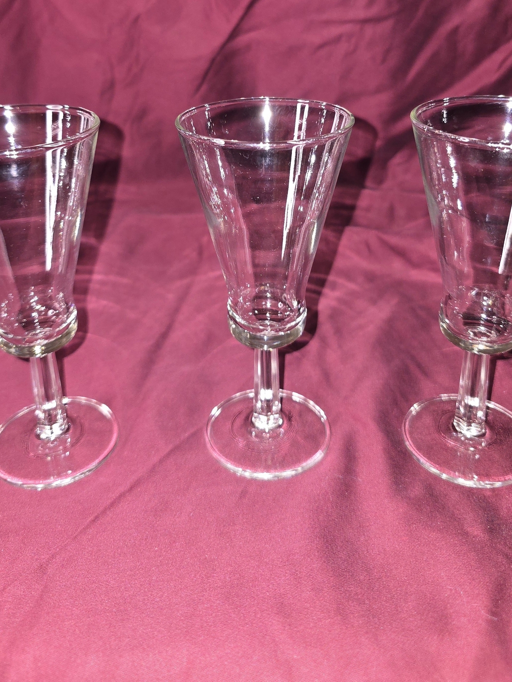 Set of 3 Clear Glass Stemmed Wine Cordial Glasses Flared Bowl